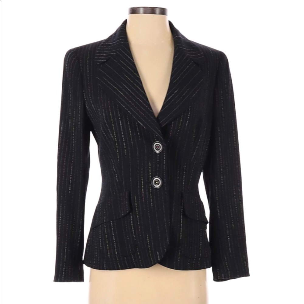 ESCADA womens wool blazer metallic striped pockets